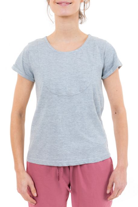 Tee shirt femme gris plastron manches retroussees zoom