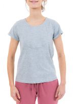 Tee shirt femme gris plastron manches retroussees zoom