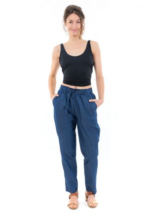 Pantalon jean denim sans fermeture face