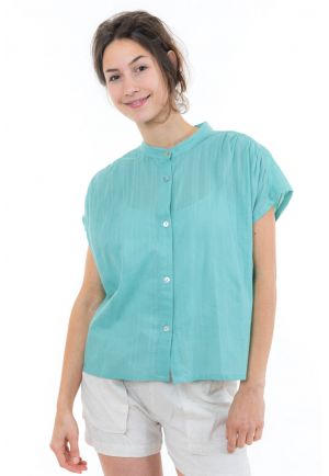 Top chemisier femme broderies et nacre face