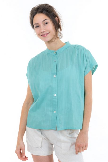 Top chemisier femme broderies et nacre face