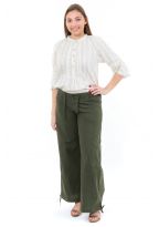Pantalon large classique femme homme kaki face