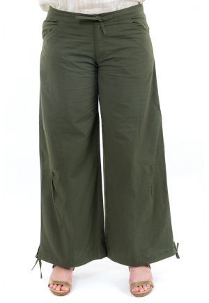 Pantalon large classique femme homme kaki zoom