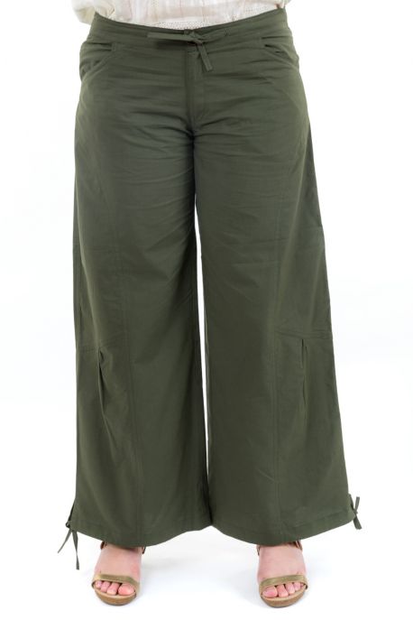 Pantalon large classique femme homme kaki zoom