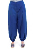 Pantalon large droit bouffant femme bleu zoom