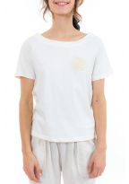 Top tee shirt femme broderie fleur ecru zoom