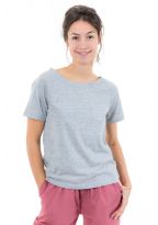 Top tee shirt femme gris broderie fleur face