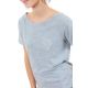 Top tee shirt femme gris broderie fleur