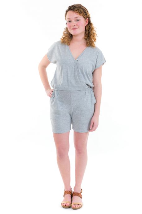 Combishort effet cache coeur jersey gris face