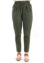 Pantalon carotte femme taille elastique kaki zoom