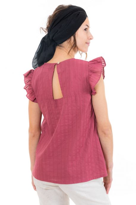 Top femme manches volantees dos original back