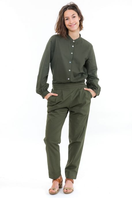 Chemise femme kaki manches longues ensemble