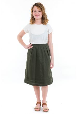 Jupe midi retro kaki Leana face