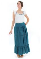 Jupe longue boheme bleu petrole face