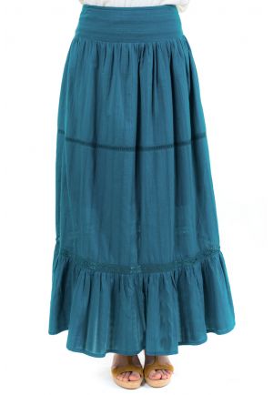 Jupe longue boheme bleu petrole zoom