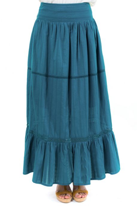 Jupe longue boheme bleu petrole zoom
