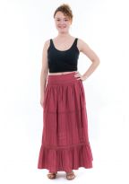 Jupe longue romantique dentelle framboise face