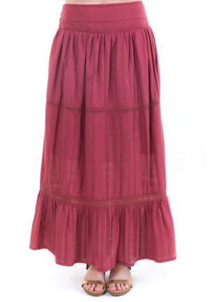 Jupe longue romantique dentelle framboise zoom