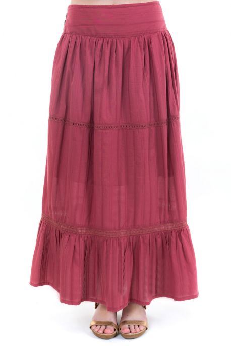 Jupe longue romantique dentelle framboise zoom