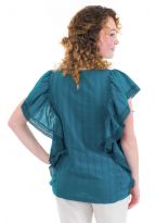 Top femme manches papillon dentelle bleu dos