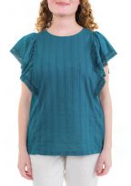 Top femme manches papillon dentelle bleu zoom