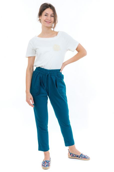 Pantalon carotte bleu petrole Nebalah face
