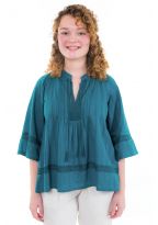 Blouse boheme dentelle et pampilles bleue face
