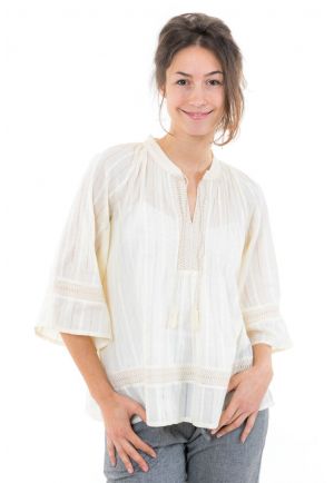 Blouse romantique dentelle et pampilles Ivory face