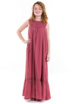 Robe maxi boheme dentelle rose face