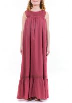 Robe maxi boheme dentelle rose zoom