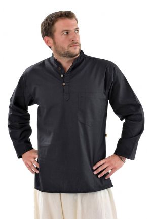 Chemise 3 boutons mao coton epais noir face