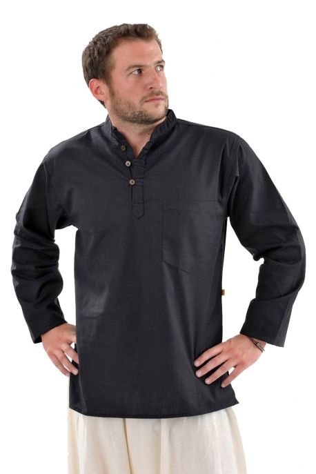 Chemise 3 boutons mao coton epais noir face