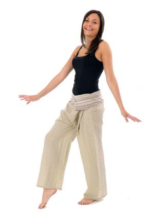 Pantalon Fisherman chanvre rayure chanvre