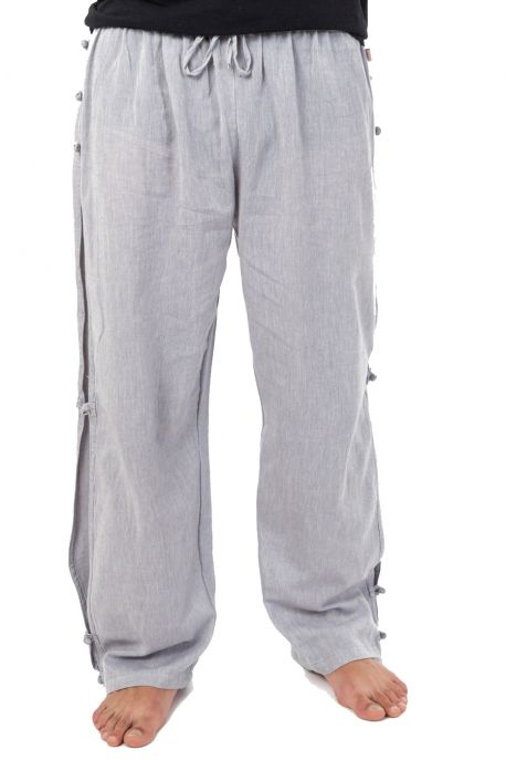 Pantalon japonais relax zen mixte boutons coton leger gris