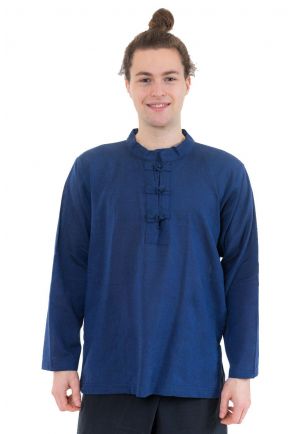 Chemise col mao homme bleu nuit Pio face