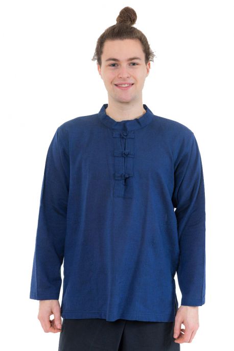 Chemise col mao homme bleu nuit Pio face