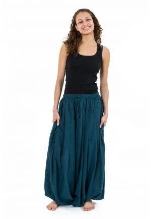 Saroual ethnique fourche extra basse façon jupe petrol blue Dhangadi