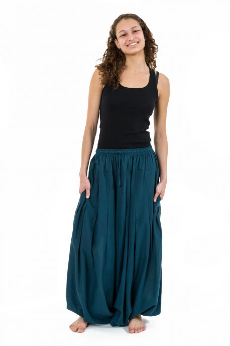 Saroual ethnique fourche extra basse façon jupe petrol blue Dhangadi