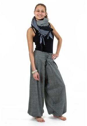 Pantalon ethnic chic aladin zen ceinture corset gris chine Divyna