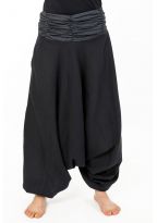 Sarouel elastique mixte noir gris rayures coton leger Haku