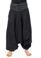 Sarouel elastique mixte noir gris rayures coton leger Haku