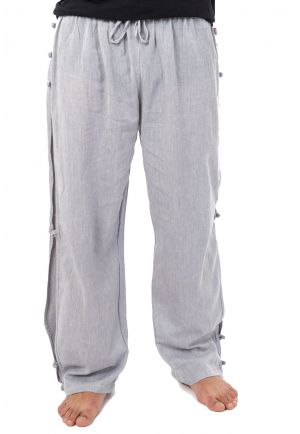 Pantalon japonais relax zen mixte boutons coton leger gris