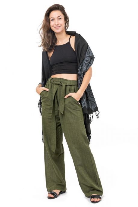 Pantalon droit basic ethnic ceinture amovible kaki