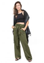Pantalon droit basic ethnic ceinture amovible kaki