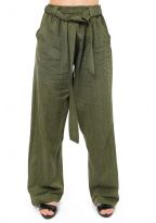 Pantalon droit basic ethnic ceinture amovible kaki