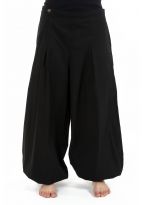 Pantalon ethnique large bouffant droit femme noir uni Damh