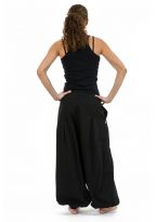 Pantalon ethnique large bouffant droit femme noir uni Damh
