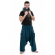 Pantalon sarwal zen Nepal homme femme coton leger bleu petrole
