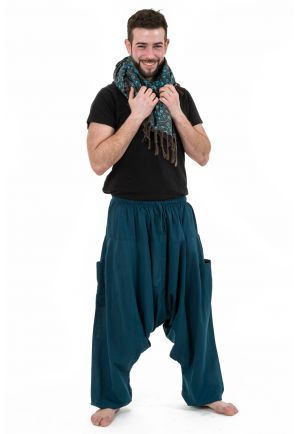 Pantalon sarwal zen Nepal homme femme coton leger bleu petrole