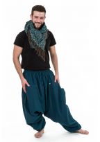 Pantalon sarwal zen Nepal homme femme coton leger bleu petrole